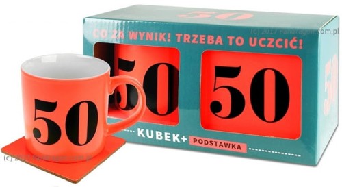 KUBEK NEON Z PODSTAWKĄ 50 URODZINY CZERWONY 350 ML .jpg