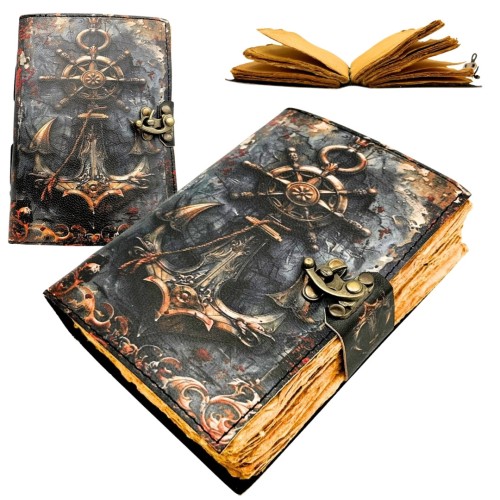 Notes Skórzany Retro Marynistyczny - Kotwica i Ster - 200 stron  (1).jpg