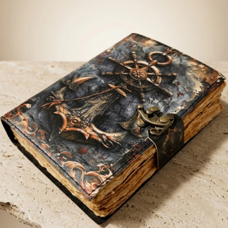 Notes Skórzany Retro Marynistyczny - Kotwica i Ster - 200 stron  (3).jpg