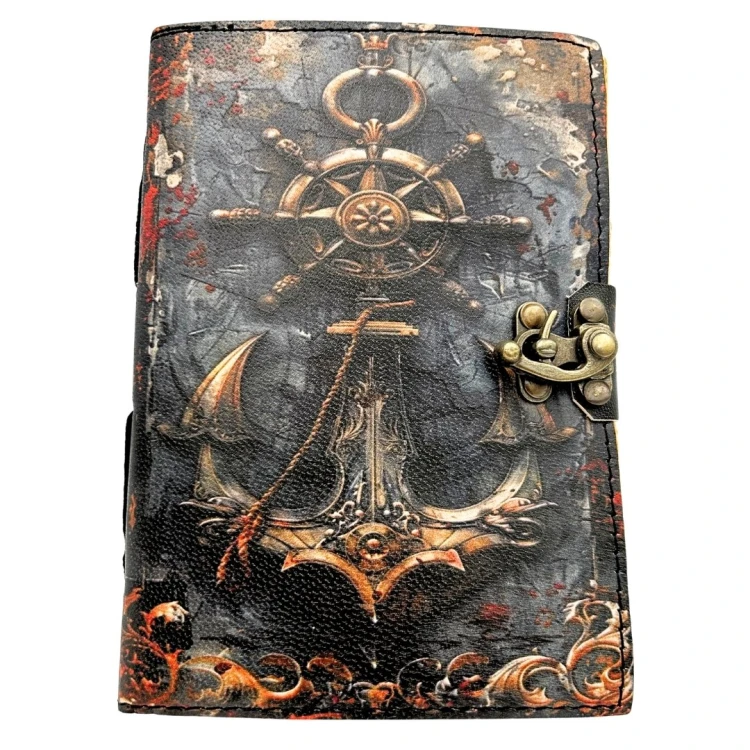 Notes Skórzany Retro Marynistyczny - Kotwica i Ster - 200 stron  (5).jpg
