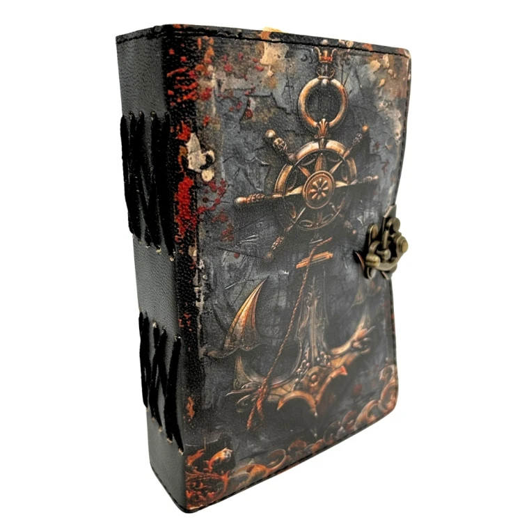 Notes Skórzany Retro Marynistyczny - Kotwica i Ster - 200 stron  (6).jpg