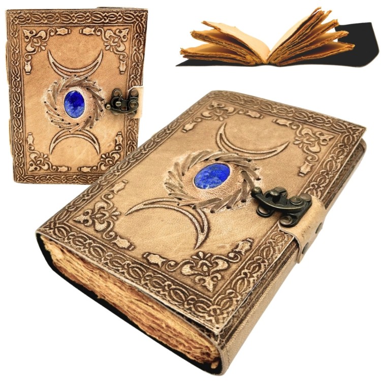 Notes Skórzany Triple Moon z Kamieniem - Fazy Księżyca - 200 stron  (1).jpg