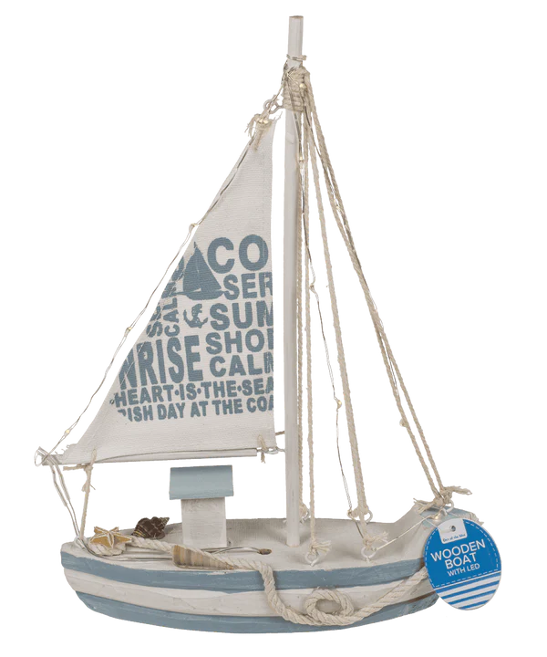 Drewniana łódź żaglowa z LED - dekoracja marynistyczna i prezent retro  (2).webp
