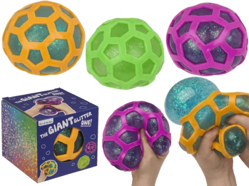 Gigantyczny gniotek brokatowy w siatce - duża piłka antystresowa XXL  (1).webp