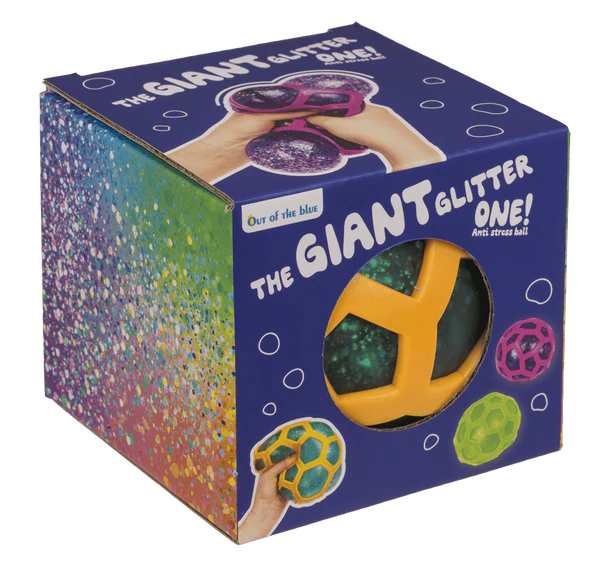 Gigantyczny gniotek brokatowy w siatce - duża piłka antystresowa XXL  (2).webp