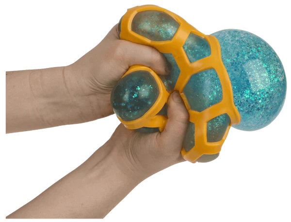 Gigantyczny gniotek brokatowy w siatce - duża piłka antystresowa XXL  (6).webp