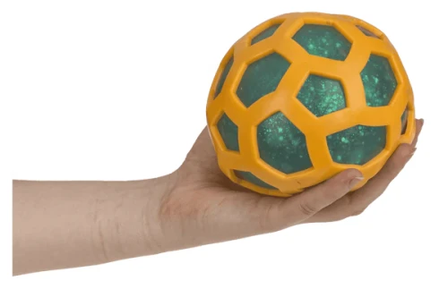 Gigantyczny gniotek brokatowy w siatce - duża piłka antystresowa XXL  (8).webp