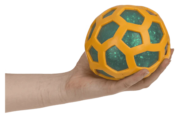 Gigantyczny gniotek brokatowy w siatce - duża piłka antystresowa XXL  (8).webp