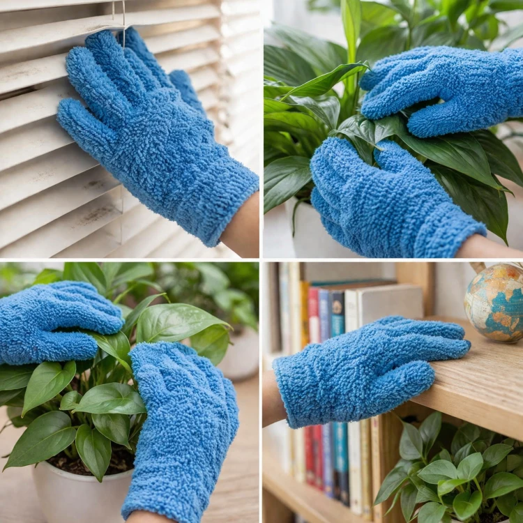 Rękawiczki z mikrofibry do kurzu i roślin - rękawica do sprzątania .png