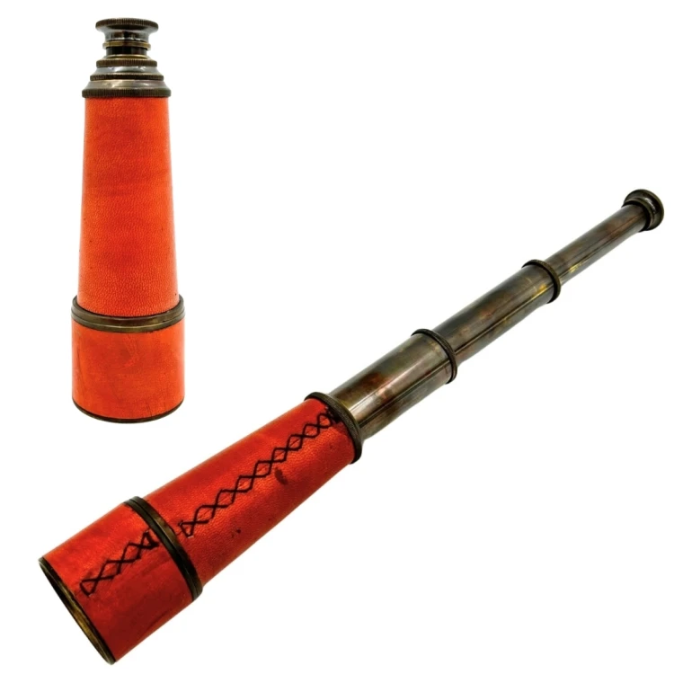 Luneta mosiężna skórzana retro - składany teleskop marynistyczny 42cm  (1).jpg