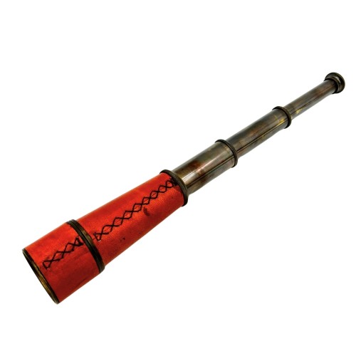 Luneta mosiężna skórzana retro - składany teleskop marynistyczny 42cm  (2).jpg