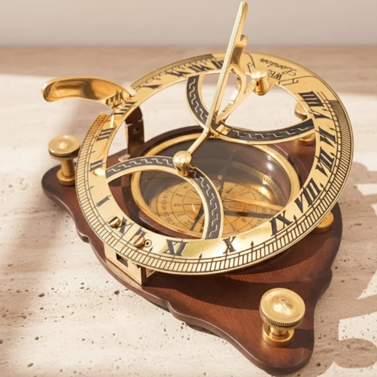 Zegar słoneczny z kompasem na drewnianej podstawie - prezent retro  (1).jpg