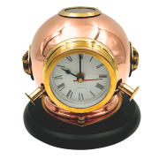 Zegar biurkowy hełm nurka mosiężny - marynistyczna dekoracja vintage  (1).png