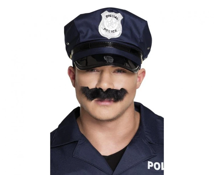 Wąsy policjanta czarne - samoprzylepny zarost funkcjonariusza