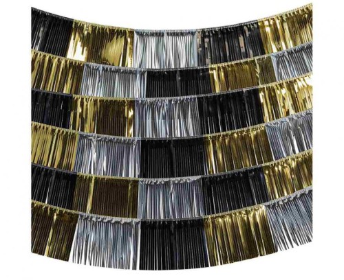 Girlanda Party Time - złoto-srebrno-czarna dekoracja imprezowa 150x26 cm