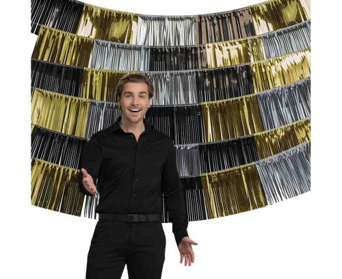 Girlanda Party Time - złoto-srebrno-czarna dekoracja imprezowa 150x26 cm