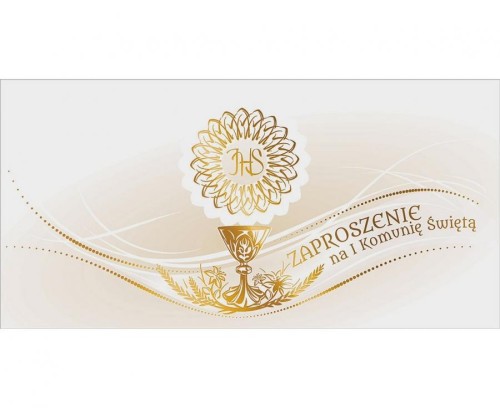 Zaproszenie Pierwsza Komunia Święta, IHS złota, 10 szt.