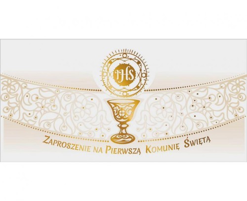 Zaproszenie Pierwsza Komunia Święta, złota, 10 szt.