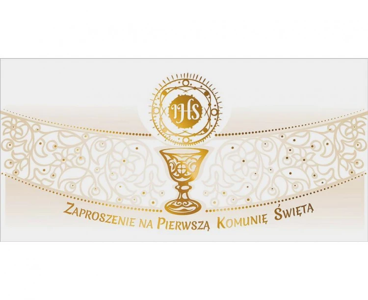 Zaproszenie Pierwsza Komunia Święta, złota, 10 szt.