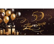 Zaproszenie na 50 Urodziny, Balony, prezenty, 17x8,5 cm, 10 szt.