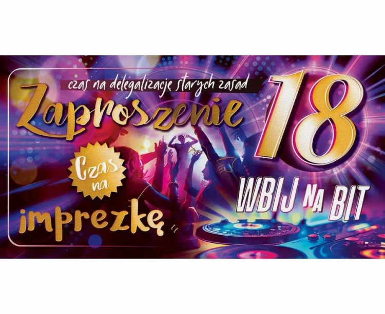 Zaproszenie na 18 Urodziny, 17x18,5 cm, 10 szt.