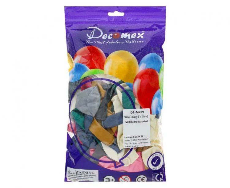Balony Decomex 9", metallic Assorted, 100 szt.