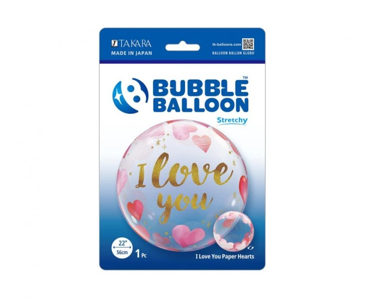 Balon Takara BUBBLE BALLOON I Love you Paper Hearts, 22"