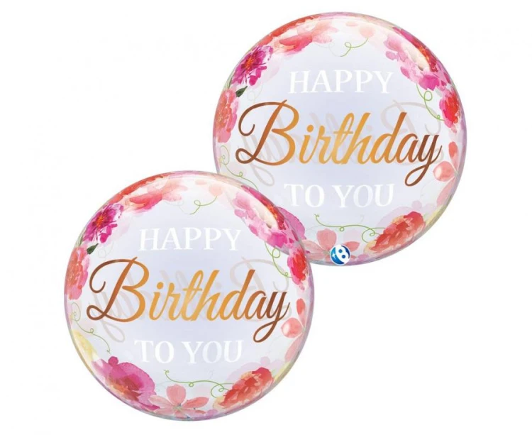 Balon Takara BUBBLE BALLOON Birthday To You Pink Peonies, 22"