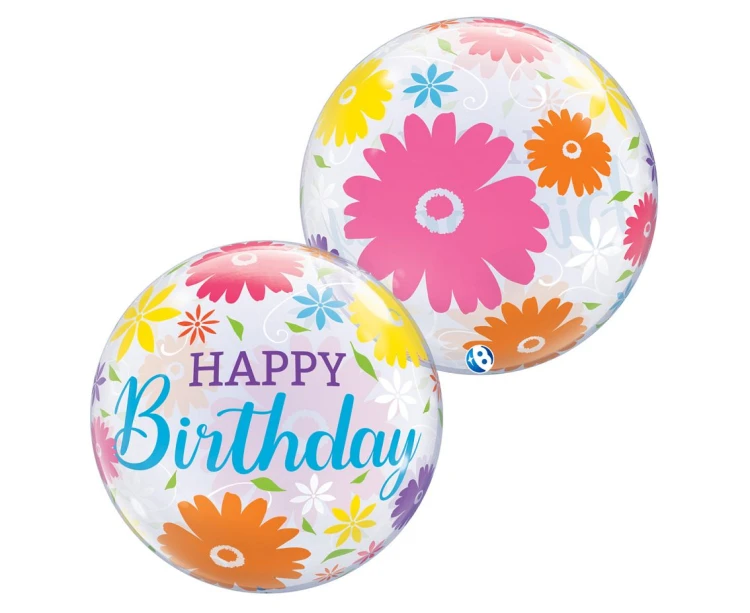 Balon Takara BUBBLE BALLOON Birthday Flowers & Filigree, 22"