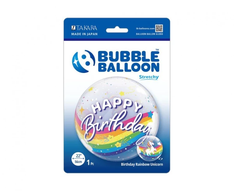 Balon Takara BUBBLE BALLOON Birthday Rainbow Unicorn, 22"