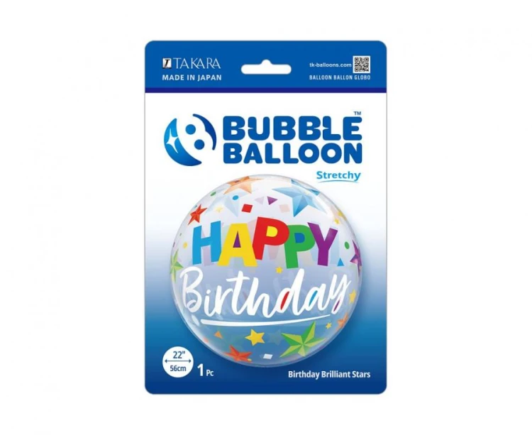 Balon Takara BUBBLE BALLOON Birthday Brilliant Stars, 22"