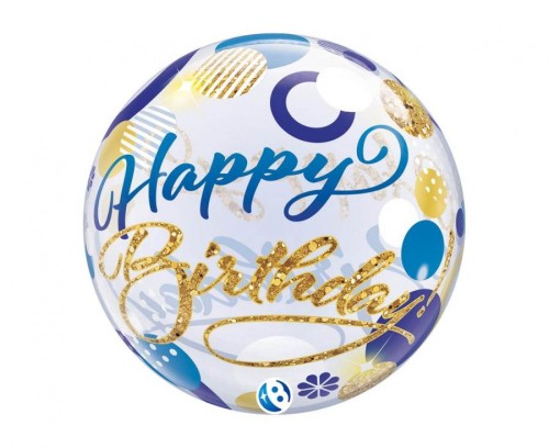 Balon Takara BUBBLE BALLOON Birthday Blue & Gold Dots, 22"