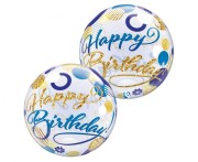 Balon Takara BUBBLE BALLOON Birthday Blue & Gold Dots, 22"