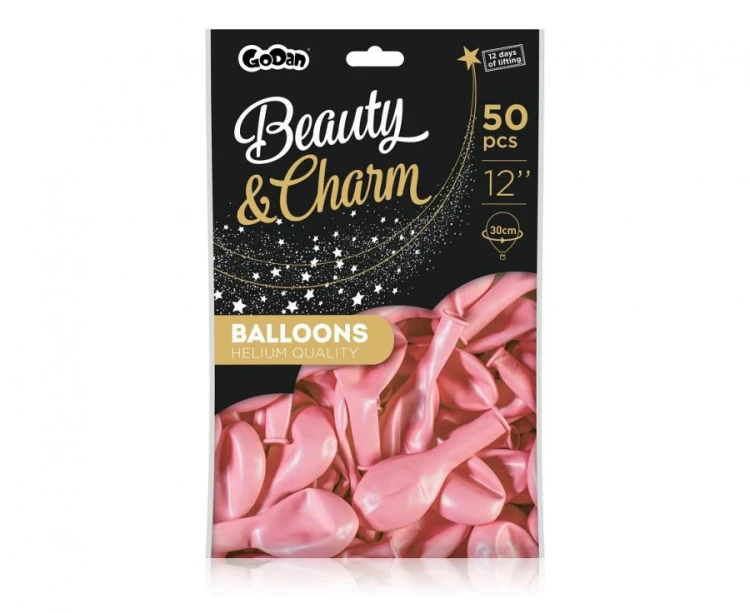 Balony Beauty&Charm, metaliki różowe 12"/ 50 szt.