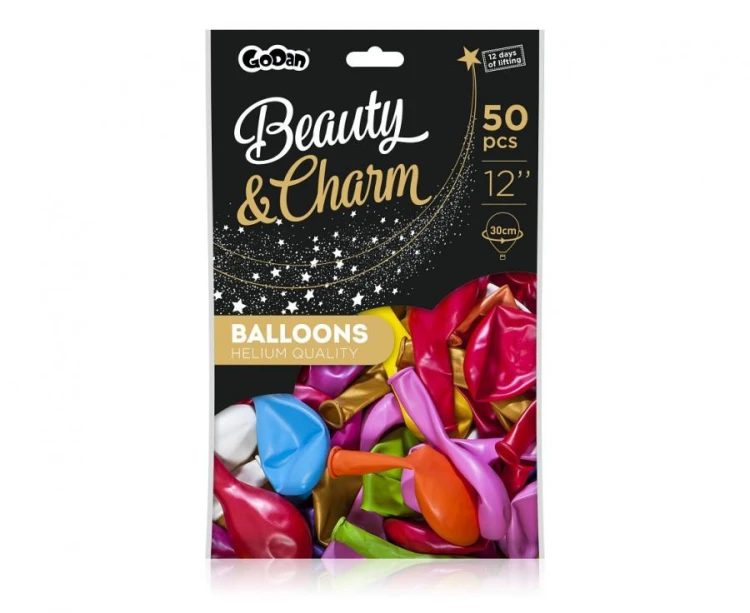 Balony Beauty&Charm, metaliki mix 12"/ 50 szt.