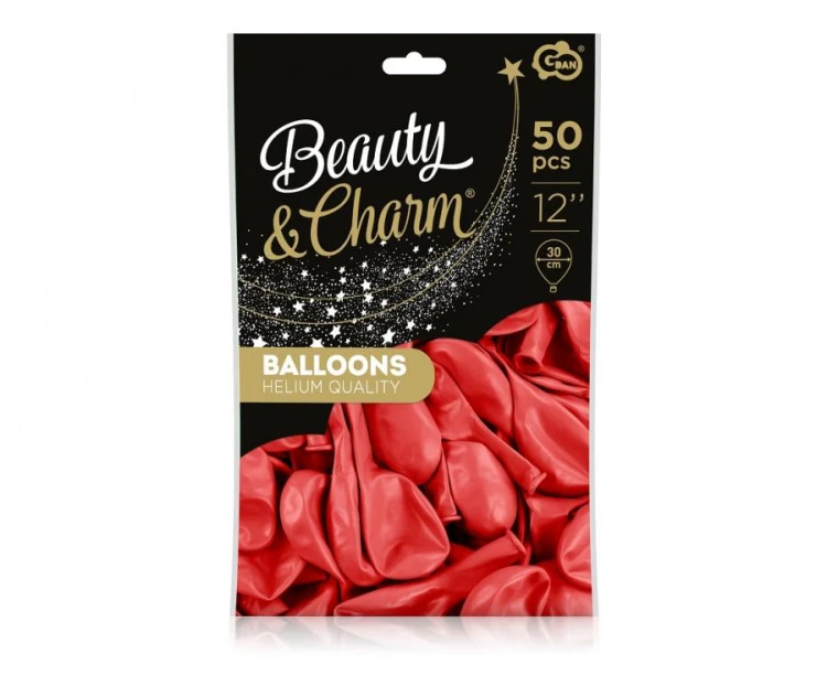 Balony Beauty&Charm, metaliki czerwone 12"/ 50 szt.
