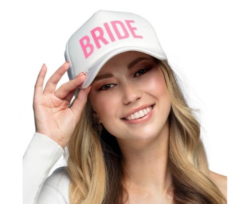 Biała czapka z daszkiem Bride na wieczór panieński - Czapka dla Panny Młodej