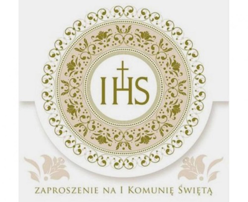 Zaproszenia na Pierwszą Komunię Świętą złote IHS Polmak - komplet 10 szt.