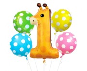 Balony foliowe - zestaw Żyrafa cyfra 1, 5 szt.