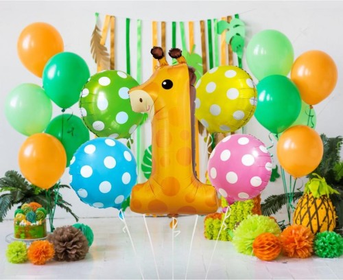 Balony foliowe - zestaw Żyrafa cyfra 1, 5 szt.