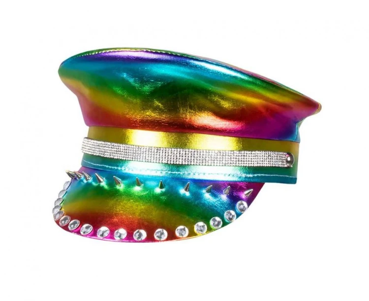 Tęczowa czapka rockowa z ćwiekami Boland - czapka z daszkiem Rainbow