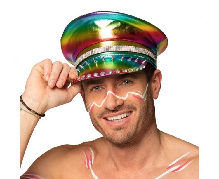 Tęczowa czapka rockowa z ćwiekami Boland - czapka z daszkiem Rainbow