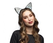 Opaska diadem uszy kota Diamond czarno-srebrny Boland - korona kotka
