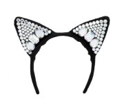 Opaska diadem uszy kota Diamond czarno-srebrny Boland - korona kotka