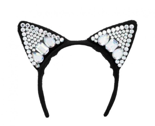 Opaska diadem uszy kota Diamond czarno-srebrny Boland - korona kotka