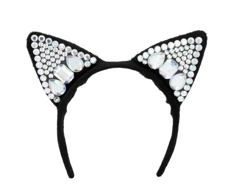 Opaska diadem uszy kota Diamond czarno-srebrny Boland - korona kotka