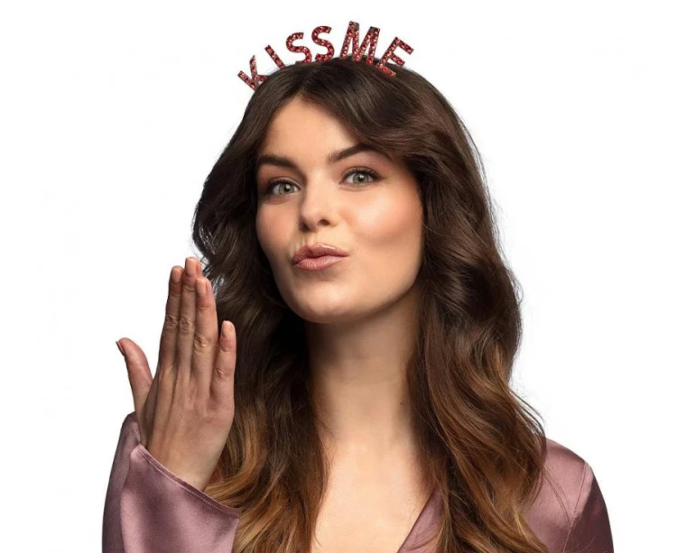 Opaska diadem metalowy Kiss Me czerwony Boland - na wieczór panieński