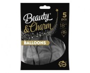 Balony Beauty&Charm, platynowe grafitowe 18"/ 5 szt.