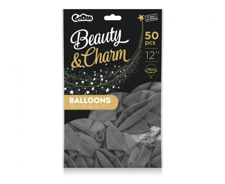 Balony Beauty&Charm, pastelowe szare 12"/ 50 szt.