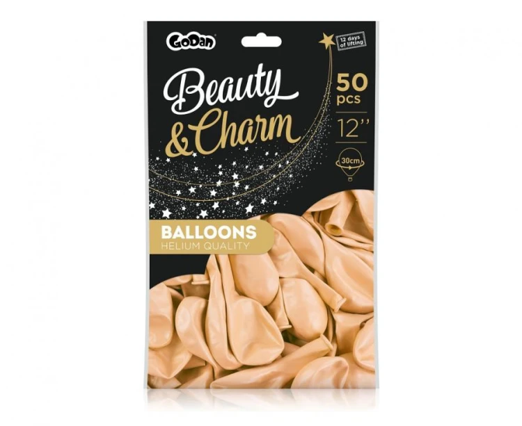 Balony Beauty&Charm, makaronowe łososiowe 12"/ 50 szt.